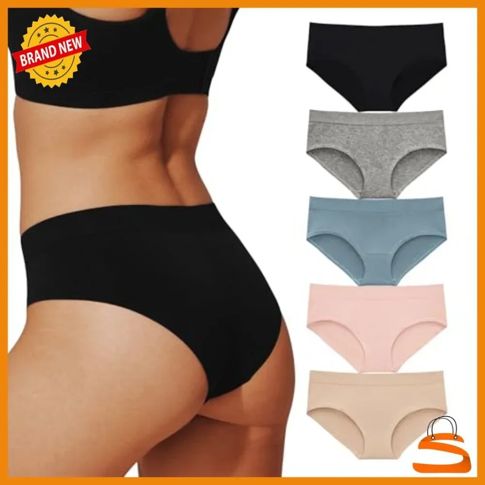 Seamless Hipster Panties Set, 5-Pack, Breathable Nylon Spandex, Low Rise